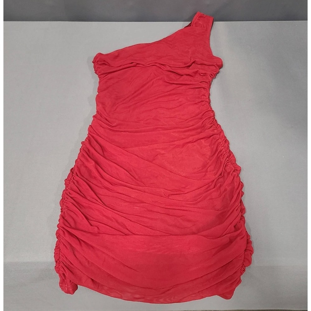 One Shoulder Ruching Fitted Stretchy Sexy Red Dress New Size Medium